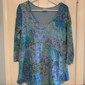 CMC blue green yellow patterned top- size Medium